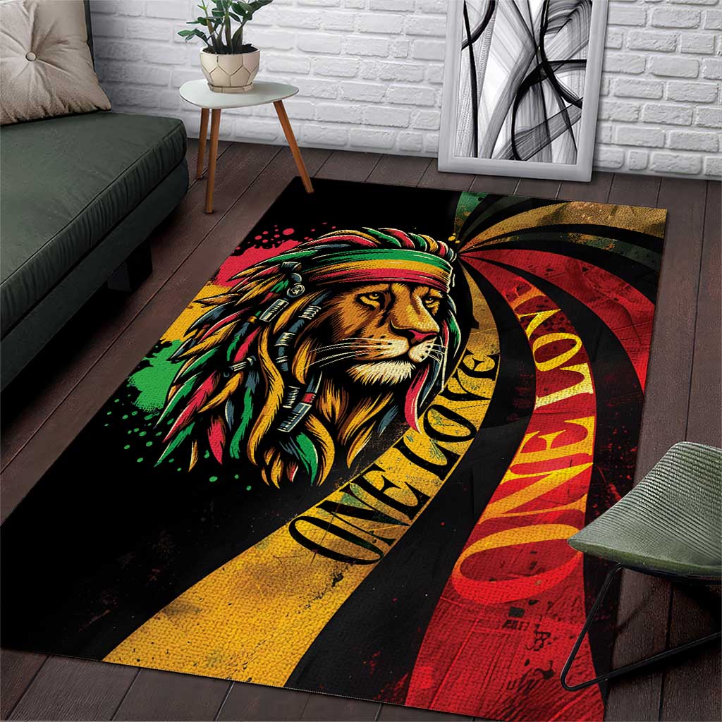 Black Jamaican Area Rug Rastafarian Lion One Love