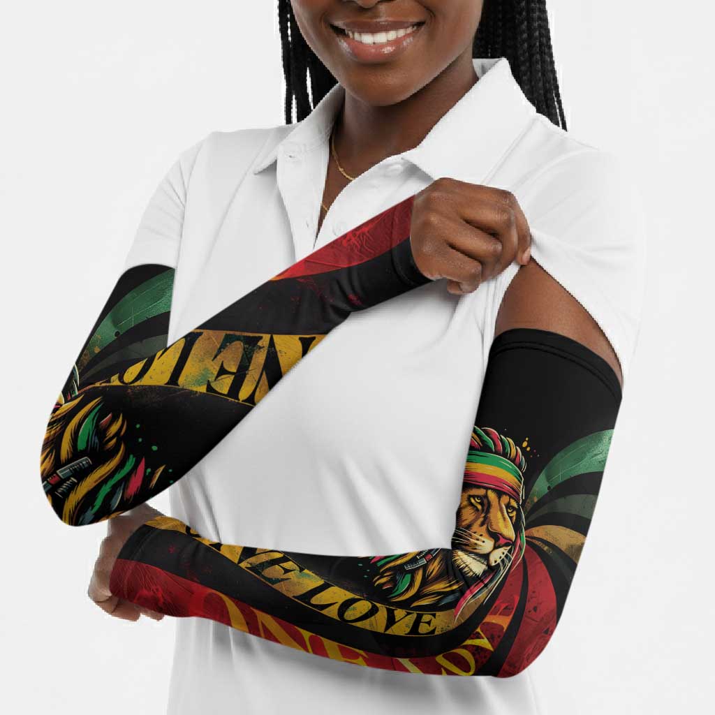 Black Jamaican Arm Sleeves Rastafarian Lion One Love