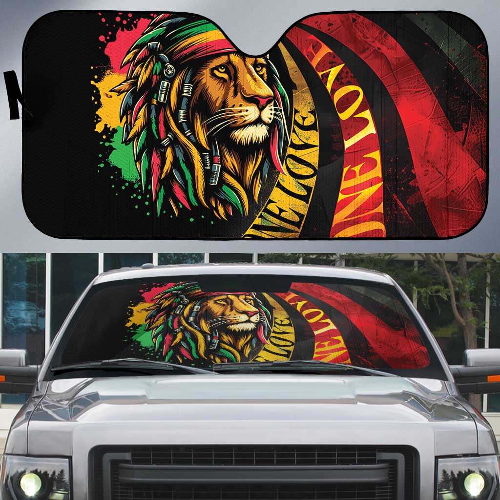 Black Jamaican Auto Sun Shade Rastafarian Lion One Love