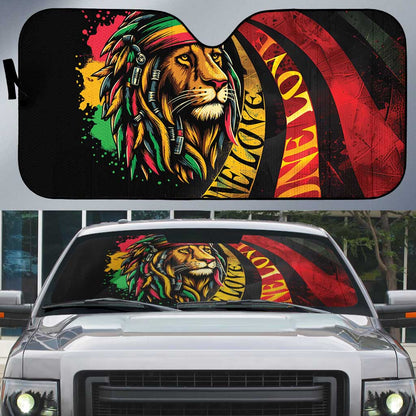 Black Jamaican Auto Sun Shade Rastafarian Lion One Love