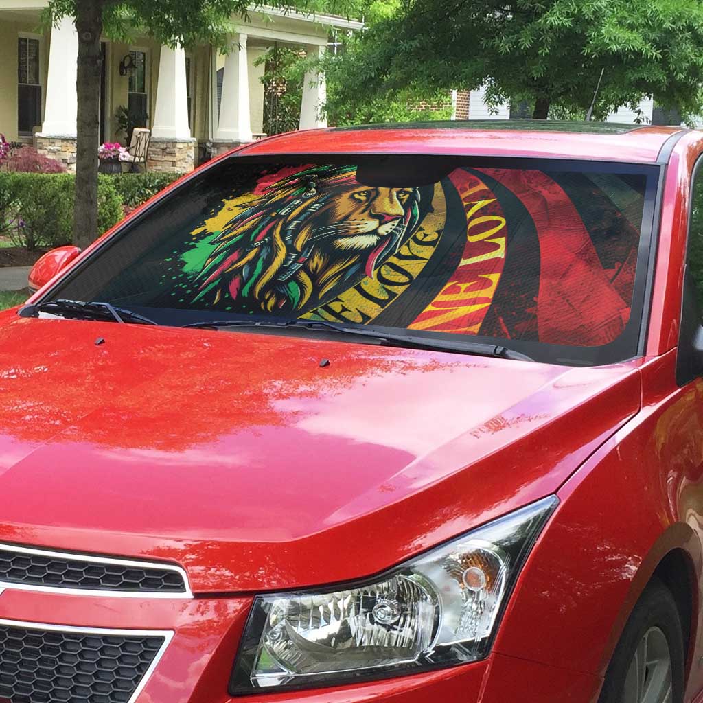 Black Jamaican Auto Sun Shade Rastafarian Lion One Love