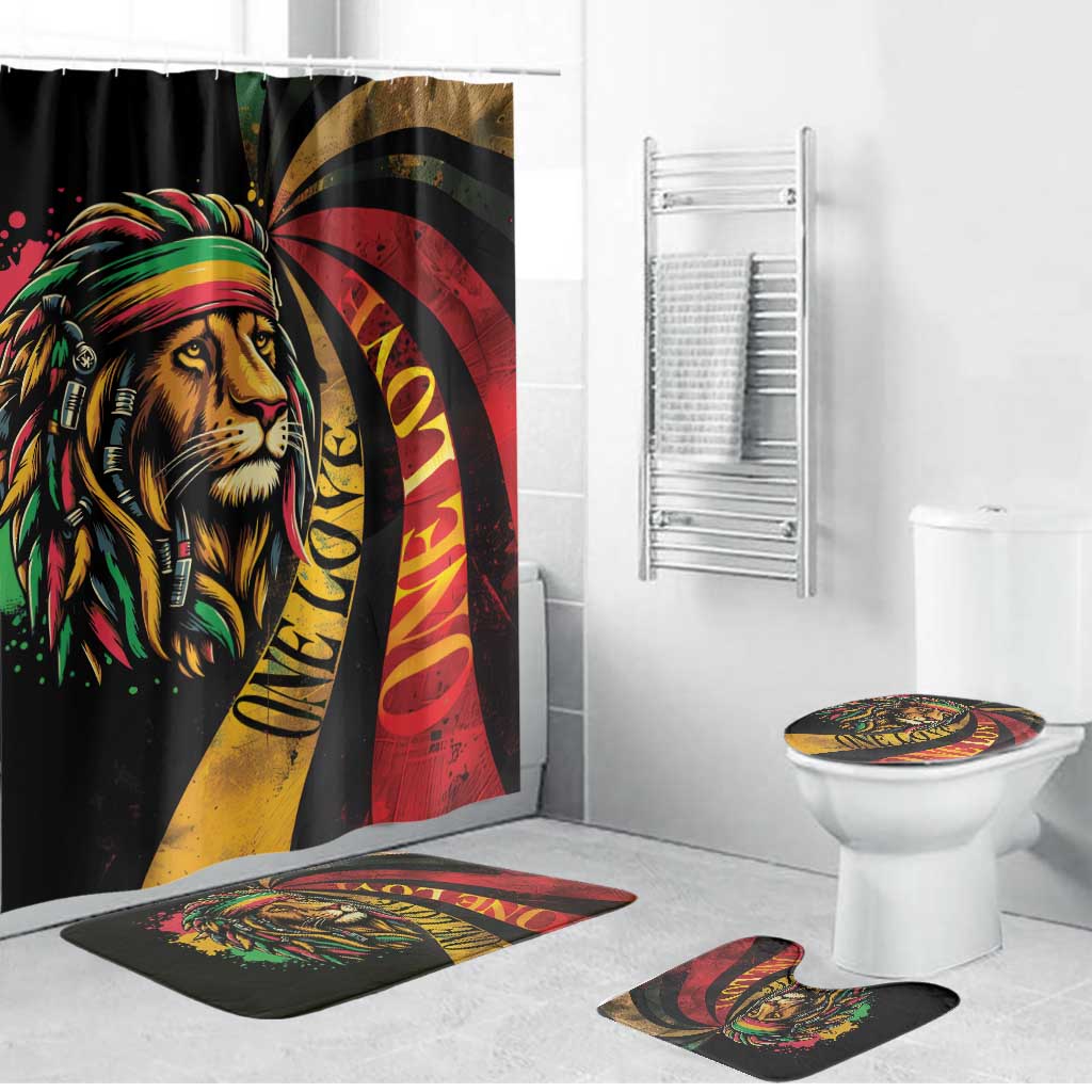 Black Jamaican Bathroom Set Rastafarian Lion One Love