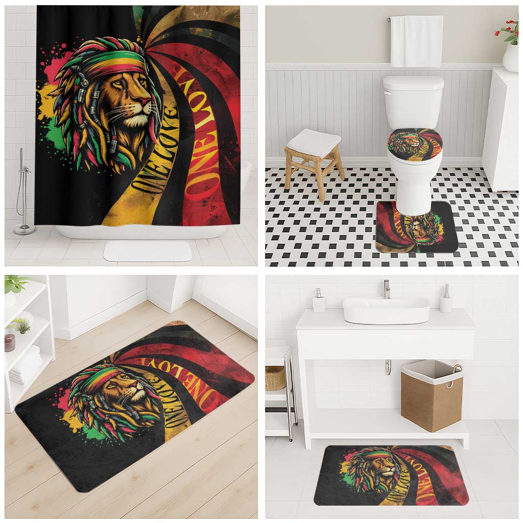 Black Jamaican Bathroom Set Rastafarian Lion One Love