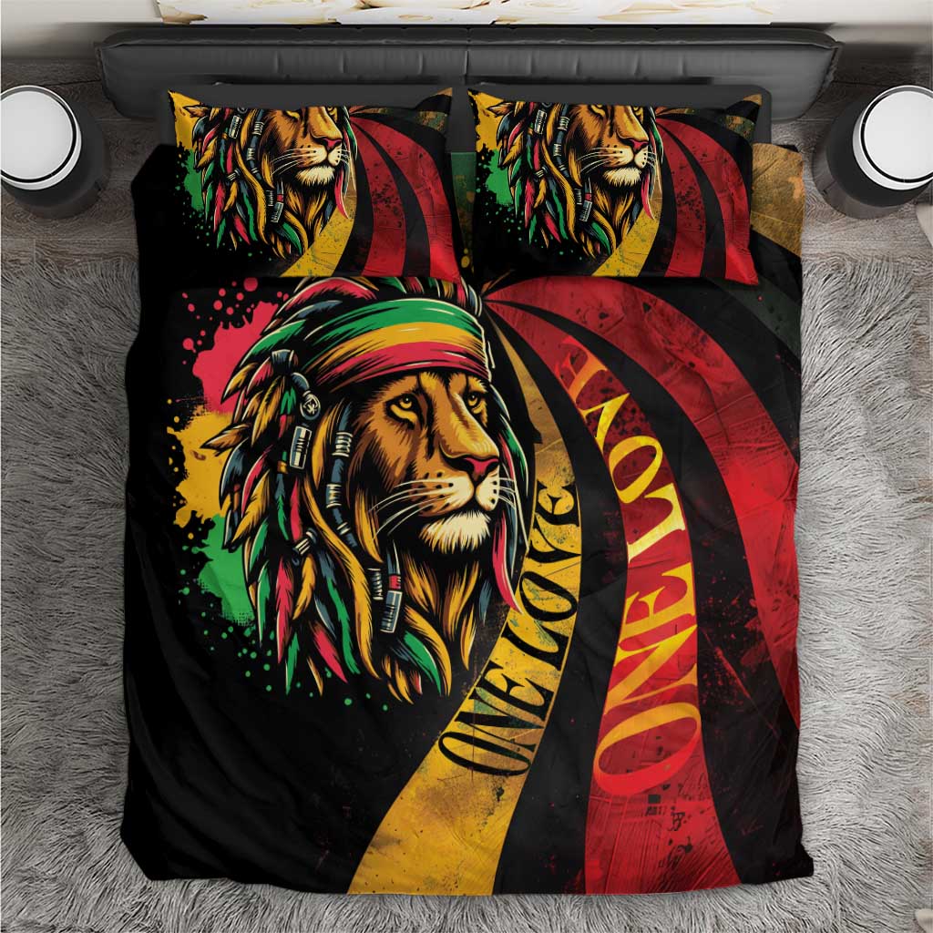 Black Jamaican Bedding Set Rastafarian Lion One Love