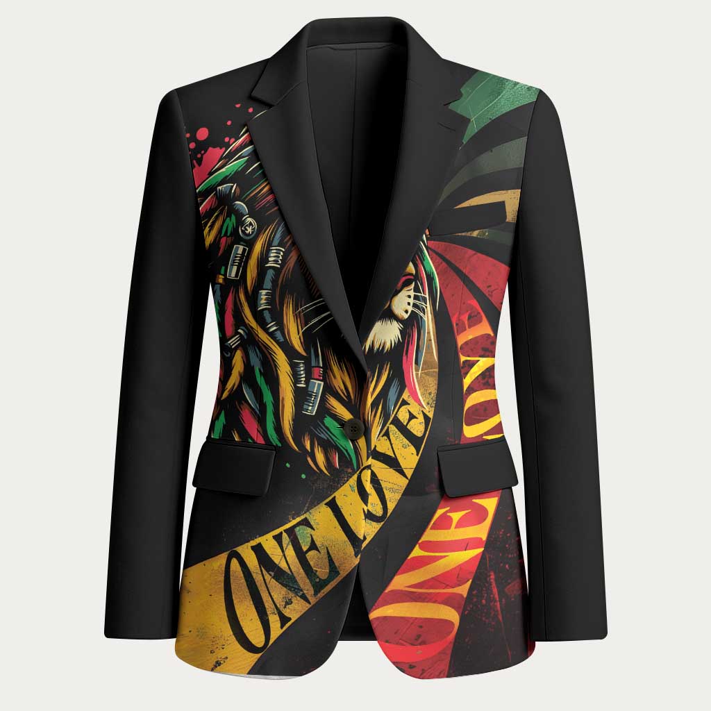 Black Jamaican Blazer Rastafarian Lion One Love