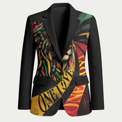 Black Jamaican Blazer Rastafarian Lion One Love