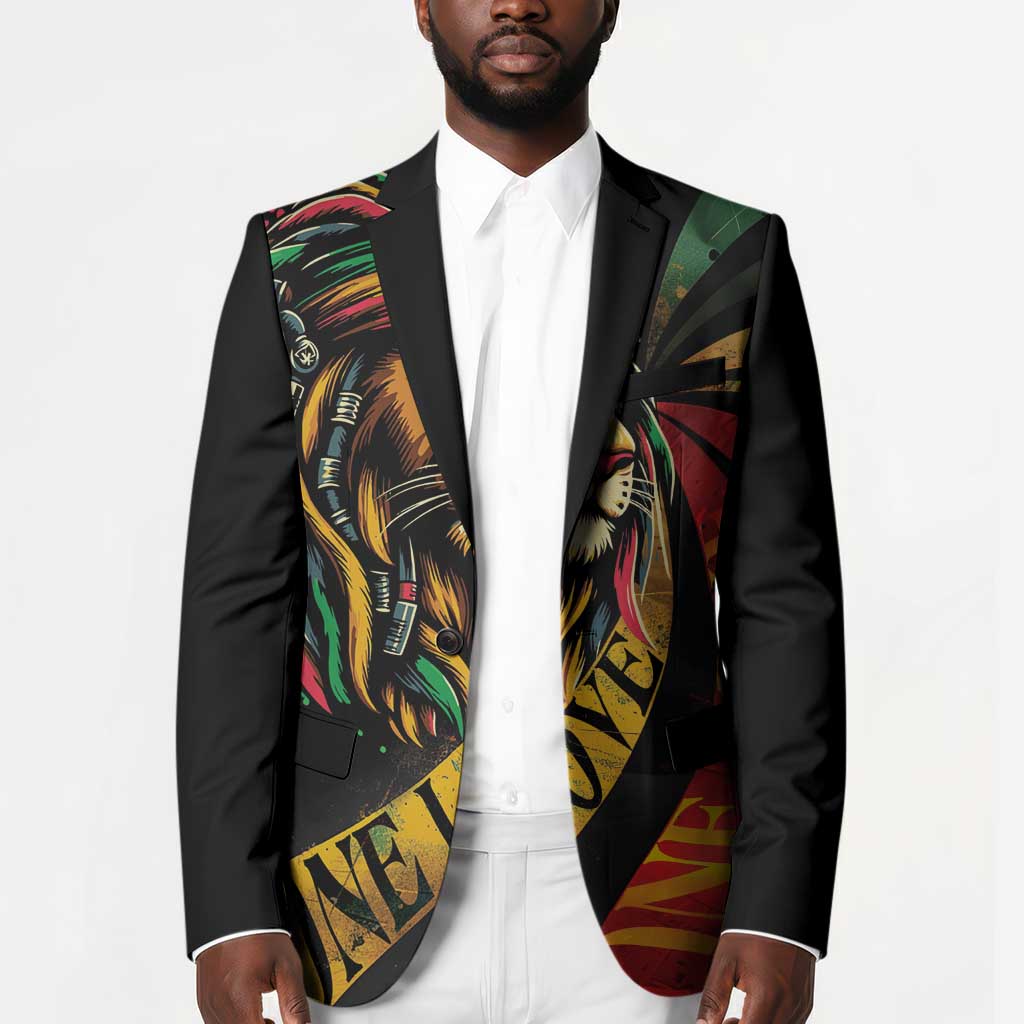 Black Jamaican Blazer Rastafarian Lion One Love
