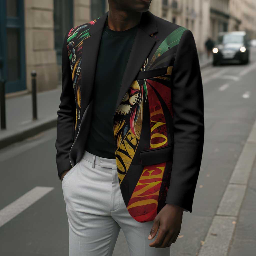 Black Jamaican Blazer Rastafarian Lion One Love