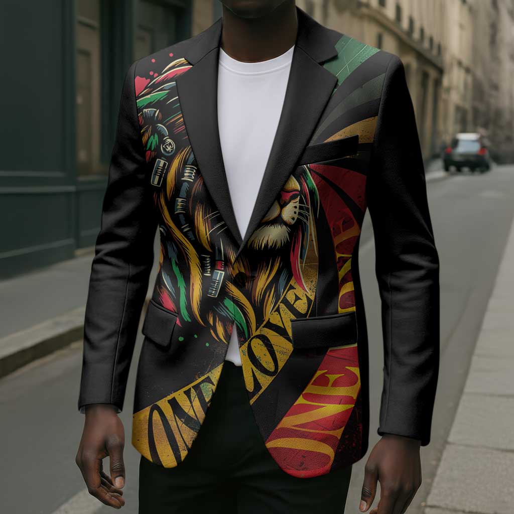 Black Jamaican Blazer Rastafarian Lion One Love