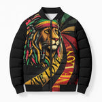Black Jamaican Bomber Puffer Jacket Rastafarian Lion One Love