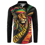 Black Jamaican Button Sweatshirt Rastafarian Lion One Love