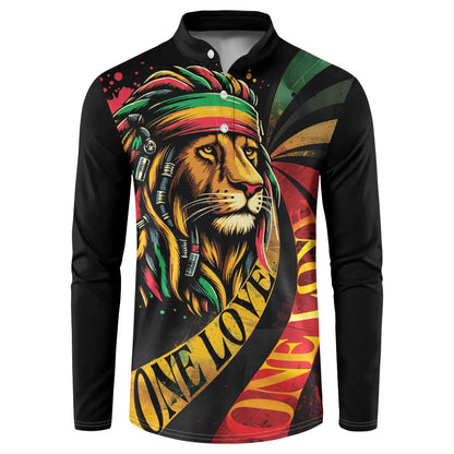 Black Jamaican Button Sweatshirt Rastafarian Lion One Love