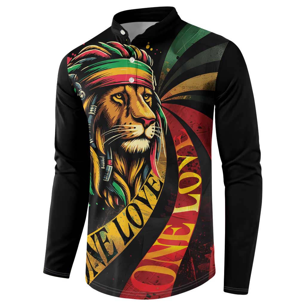 Black Jamaican Button Sweatshirt Rastafarian Lion One Love