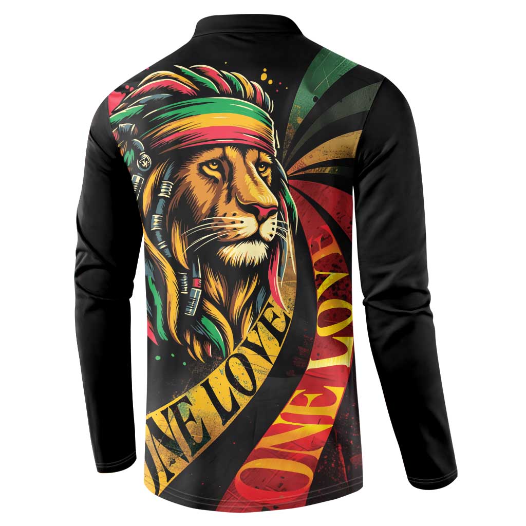 Black Jamaican Button Sweatshirt Rastafarian Lion One Love
