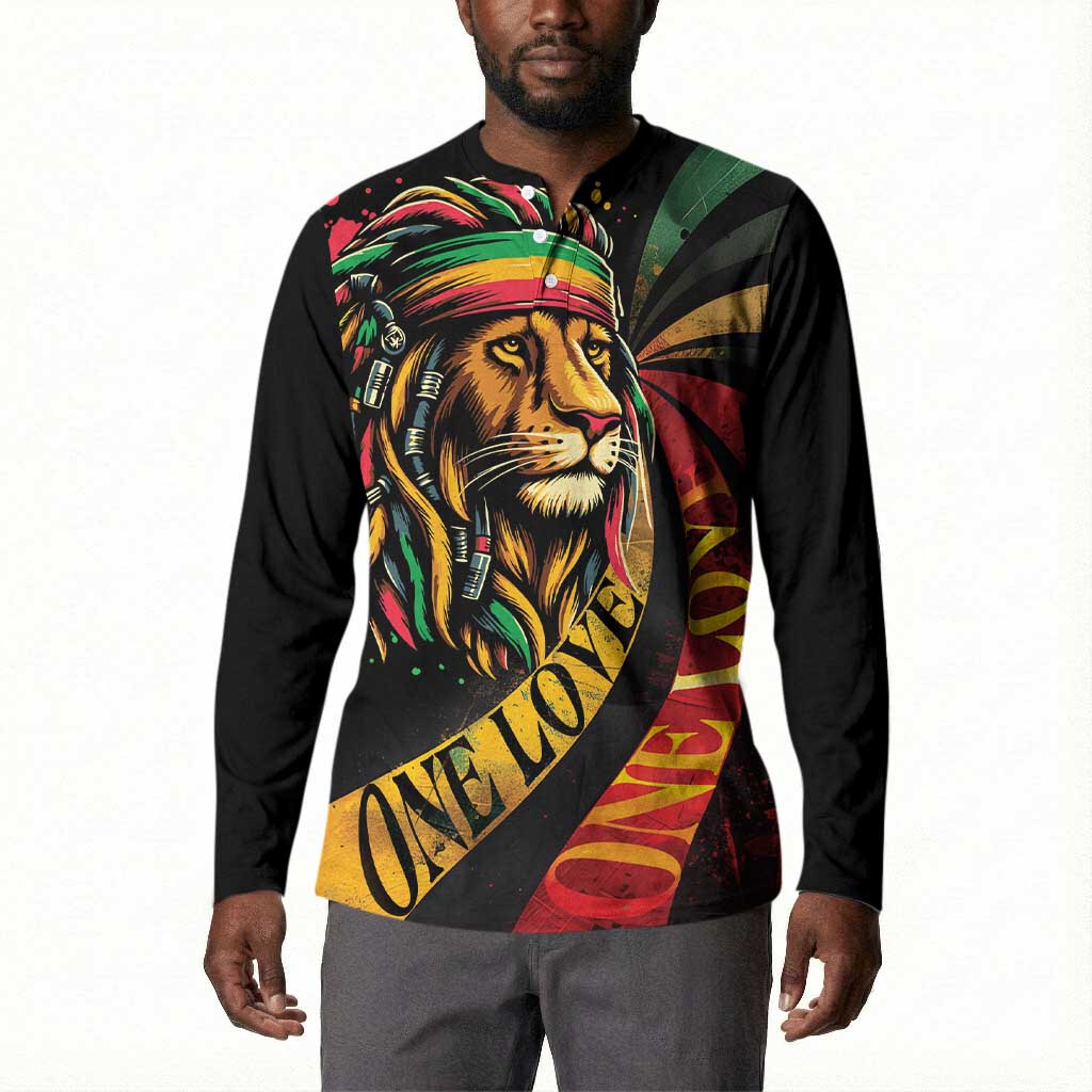Black Jamaican Button Sweatshirt Rastafarian Lion One Love