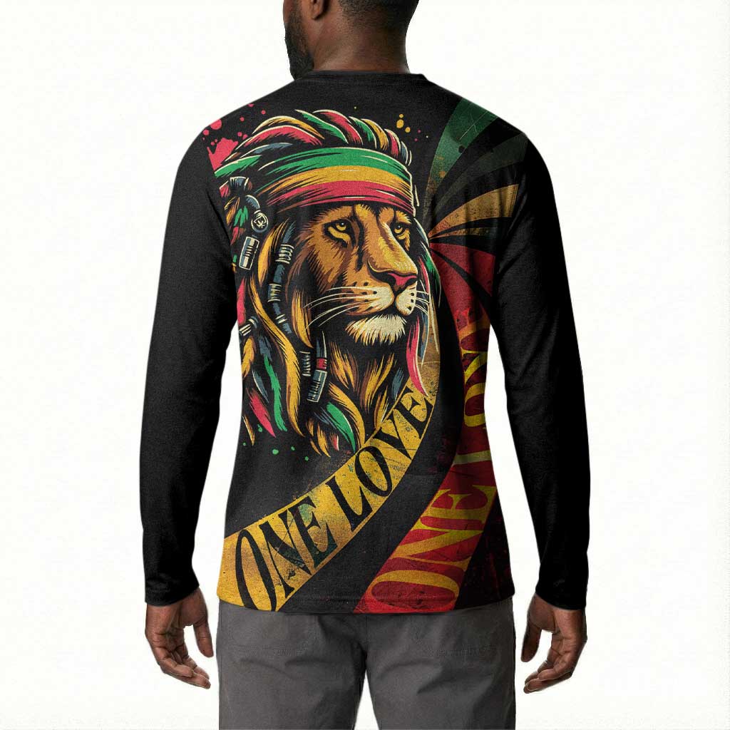 Black Jamaican Button Sweatshirt Rastafarian Lion One Love