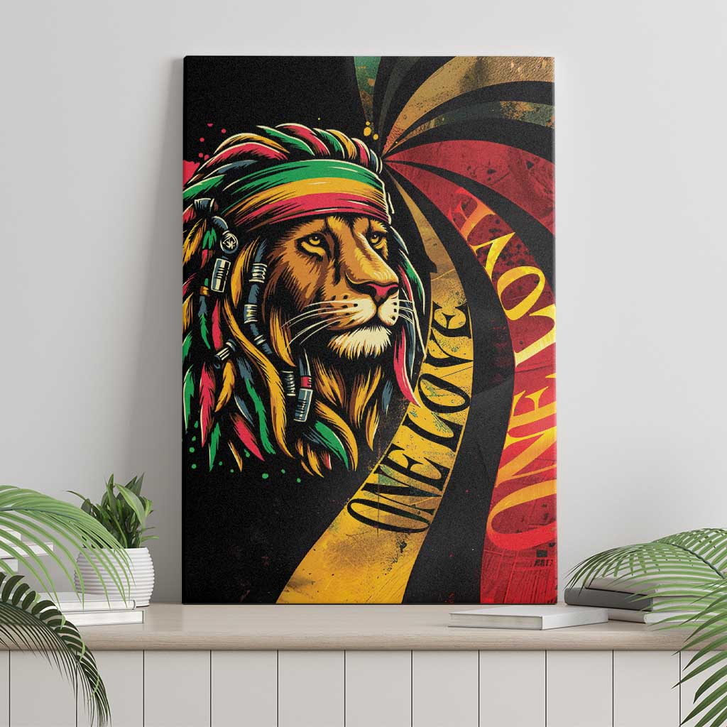 Black Jamaican Canvas Wall Art Rastafarian Lion One Love
