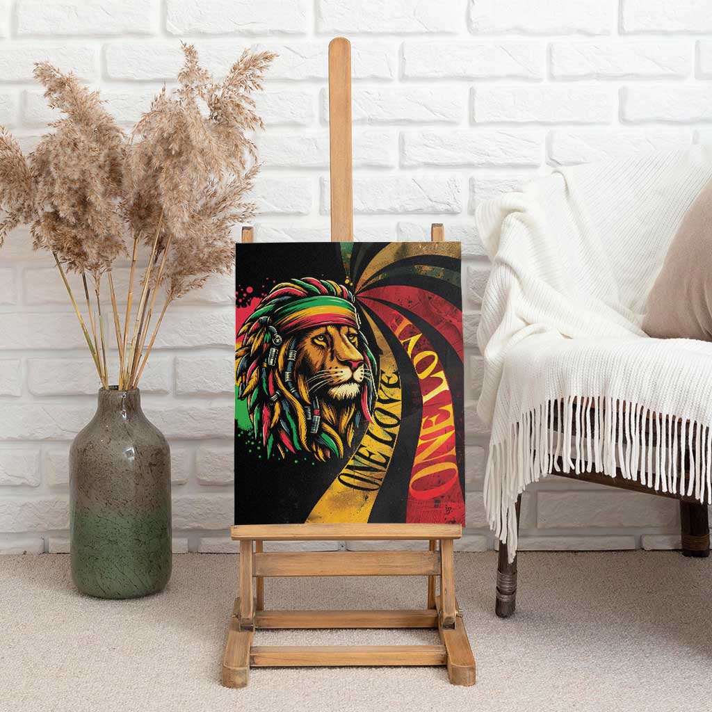 Black Jamaican Canvas Wall Art Rastafarian Lion One Love