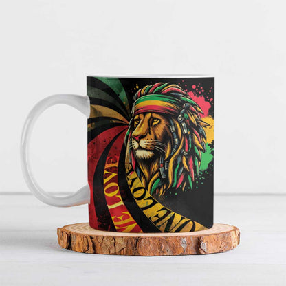 Black Jamaican Ceramic Mug Rastafarian Lion One Love