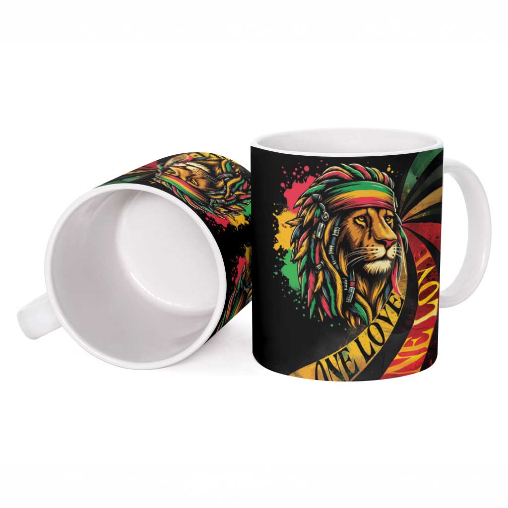Black Jamaican Ceramic Mug Rastafarian Lion One Love