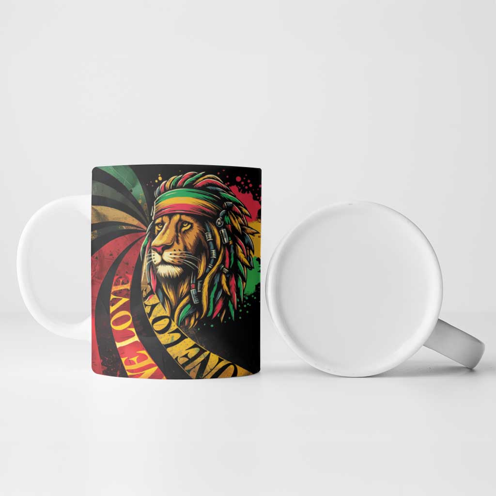 Black Jamaican Ceramic Mug Rastafarian Lion One Love