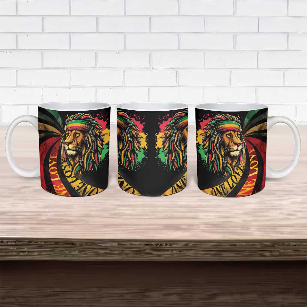 Black Jamaican Ceramic Mug Rastafarian Lion One Love