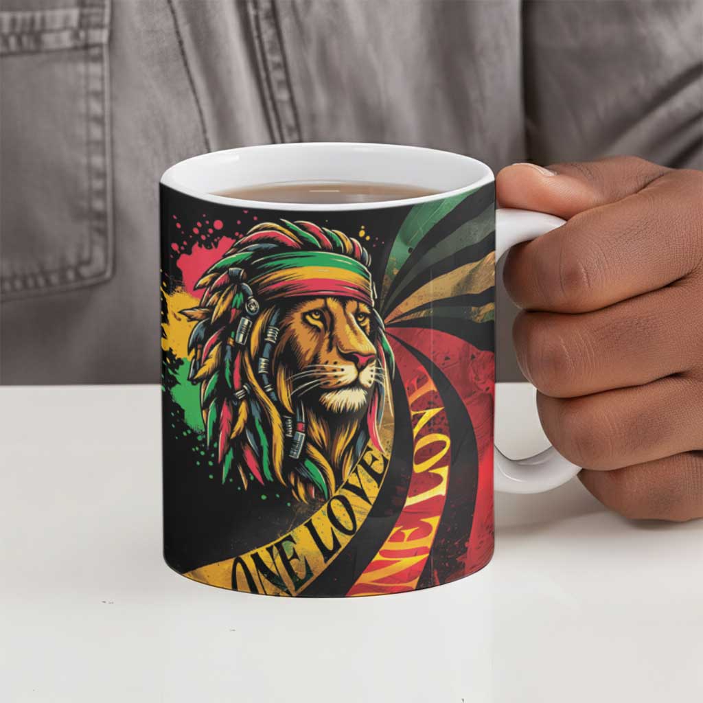 Black Jamaican Ceramic Mug Rastafarian Lion One Love