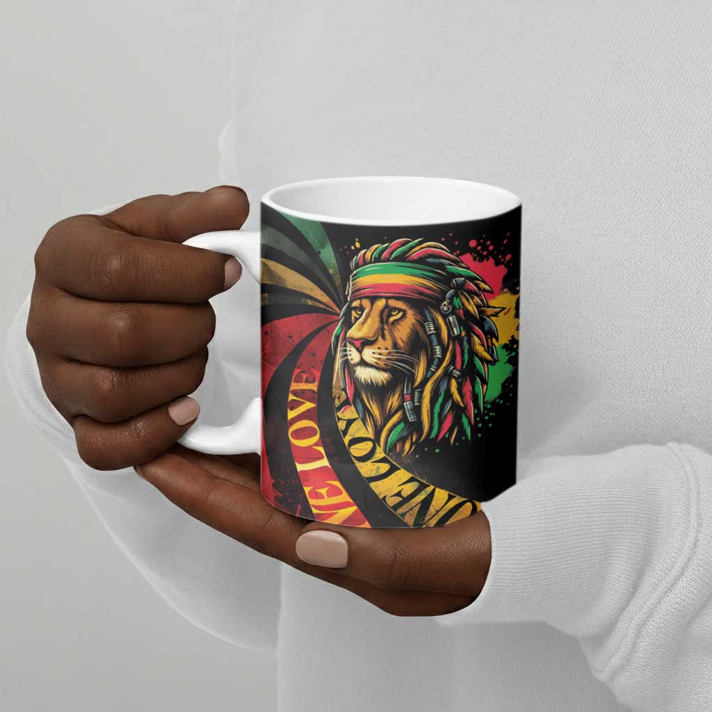 Black Jamaican Ceramic Mug Rastafarian Lion One Love