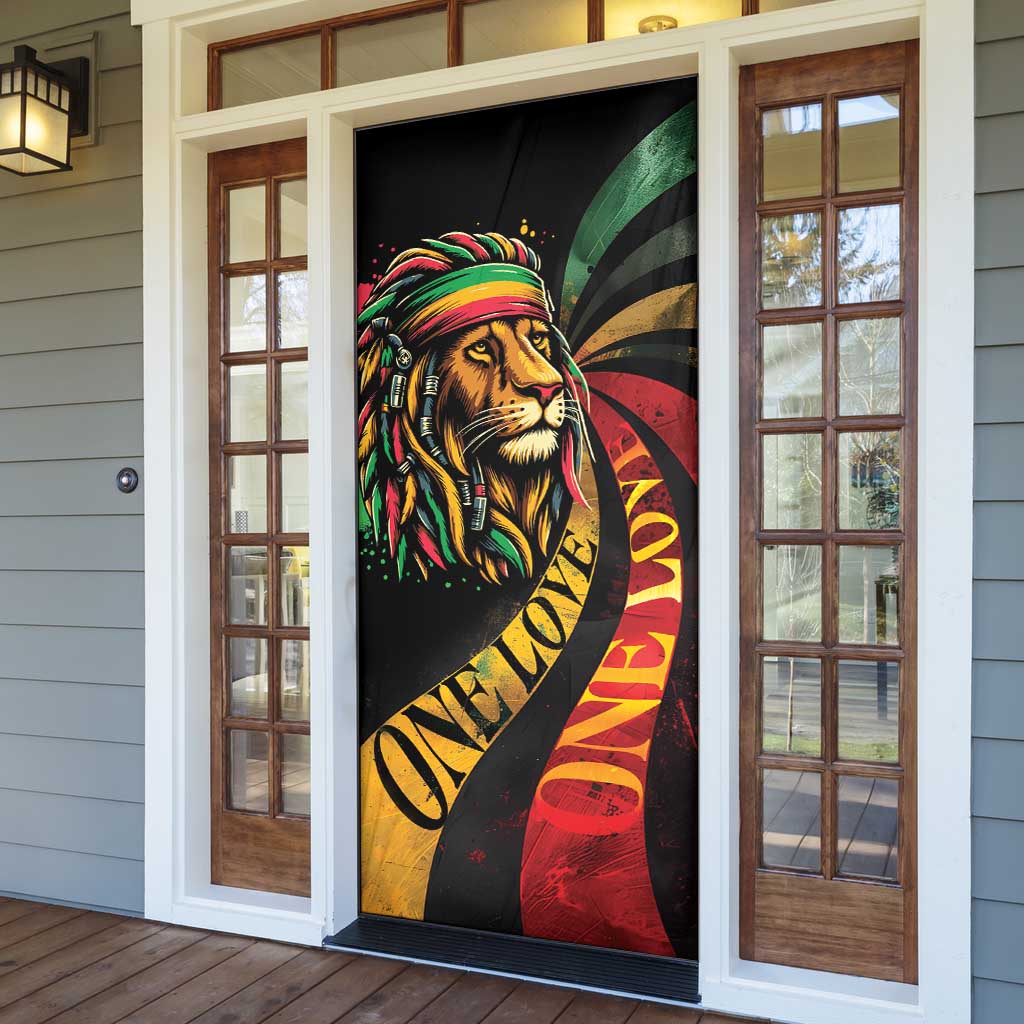 Black Jamaican Door Cover Rastafarian Lion One Love