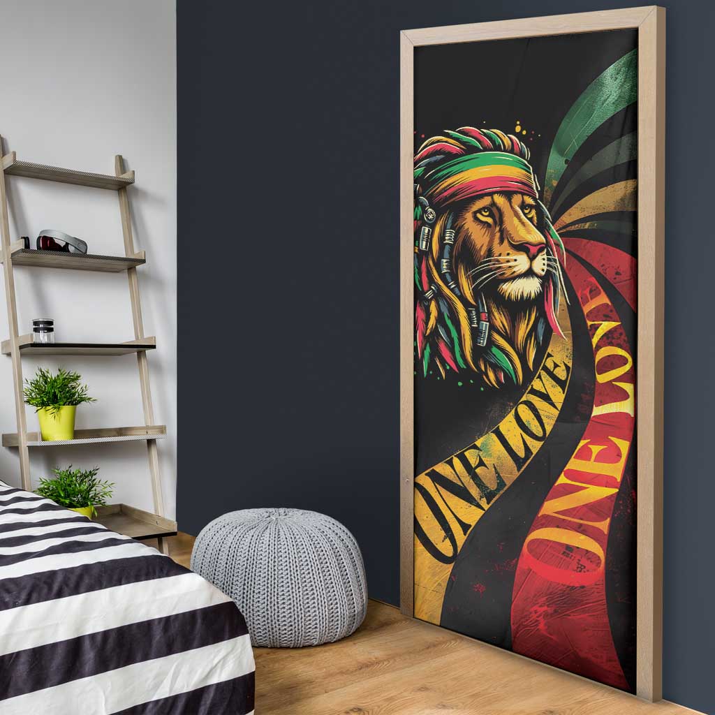 Black Jamaican Door Cover Rastafarian Lion One Love