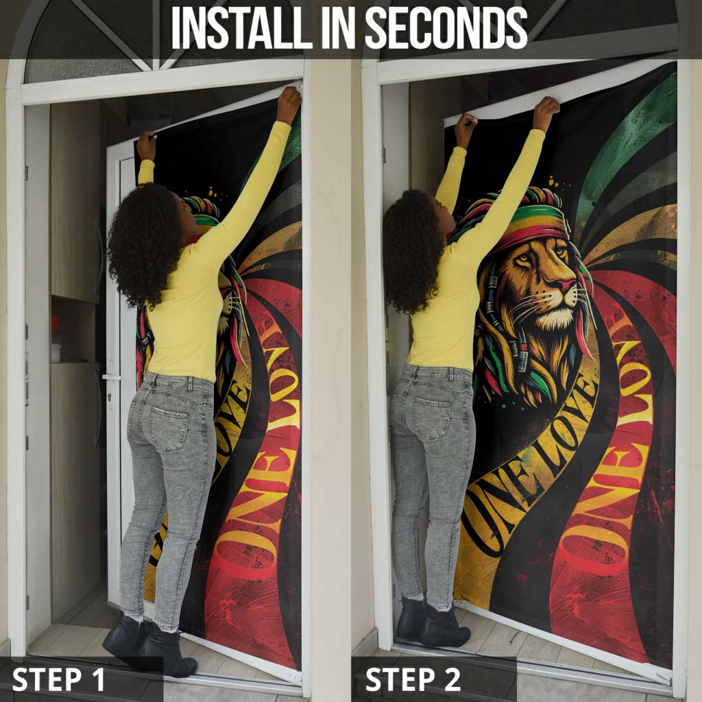 Black Jamaican Door Cover Rastafarian Lion One Love