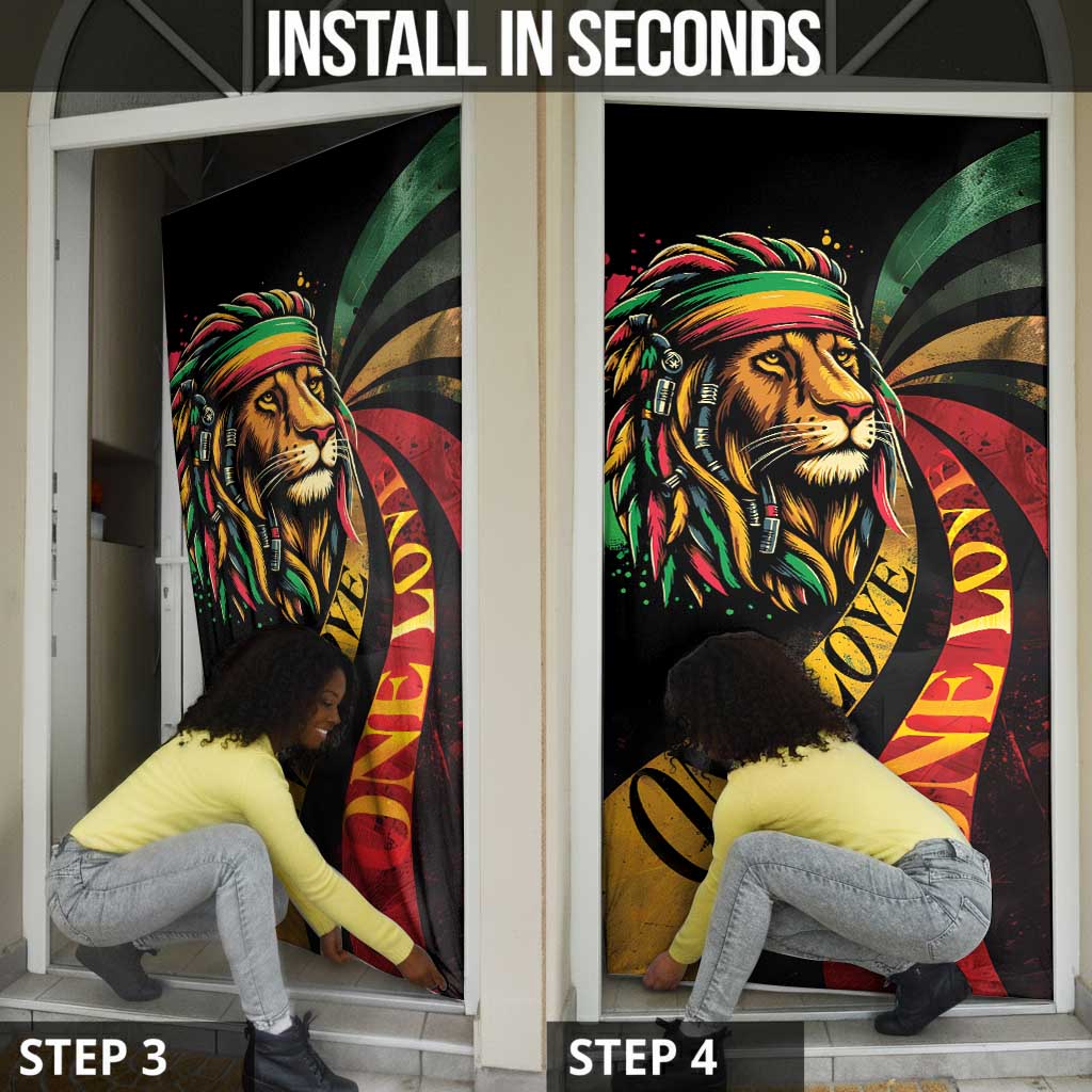 Black Jamaican Door Cover Rastafarian Lion One Love
