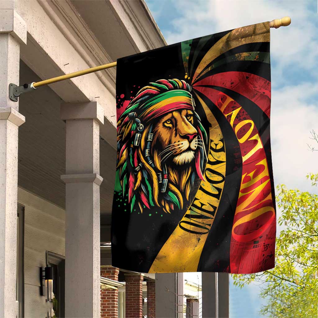 Black Jamaican Garden Flag Rastafarian Lion One Love