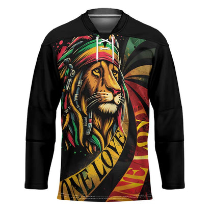 Black Jamaican Hockey Jersey Rastafarian Lion One Love