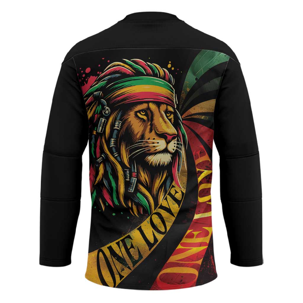 Black Jamaican Hockey Jersey Rastafarian Lion One Love