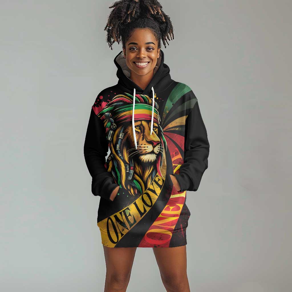 Black Jamaican Hoodie Dress Rastafarian Lion One Love LT9