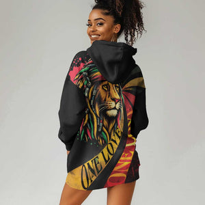 Black Jamaican Hoodie Dress Rastafarian Lion One Love LT9