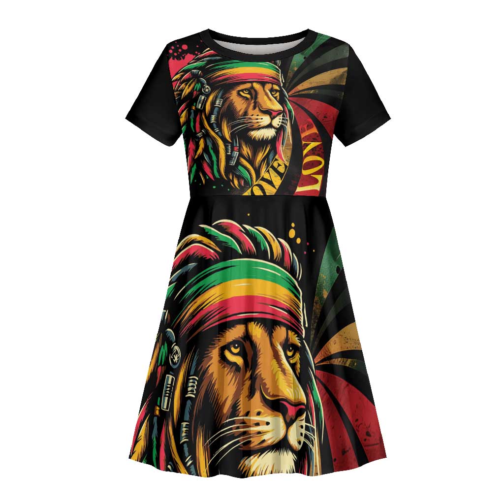 Black Jamaican Kid Short Sleeve Dress Rastafarian Lion One Love LT9