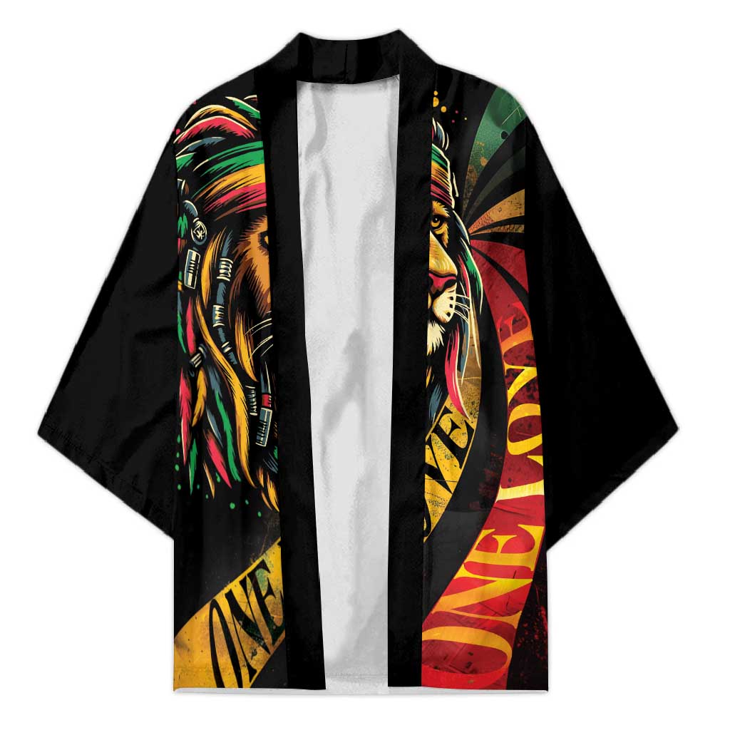Black Jamaican Kimono Rastafarian Lion One Love