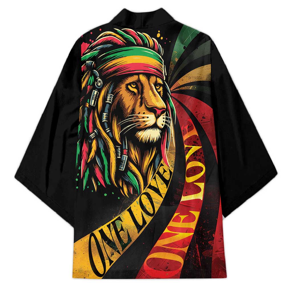 Black Jamaican Kimono Rastafarian Lion One Love