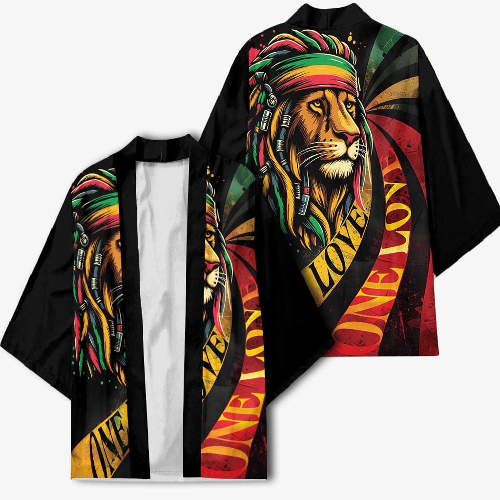 Black Jamaican Kimono Rastafarian Lion One Love