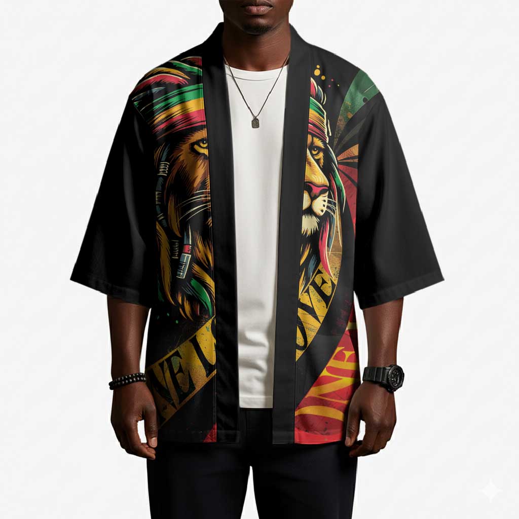 Black Jamaican Kimono Rastafarian Lion One Love