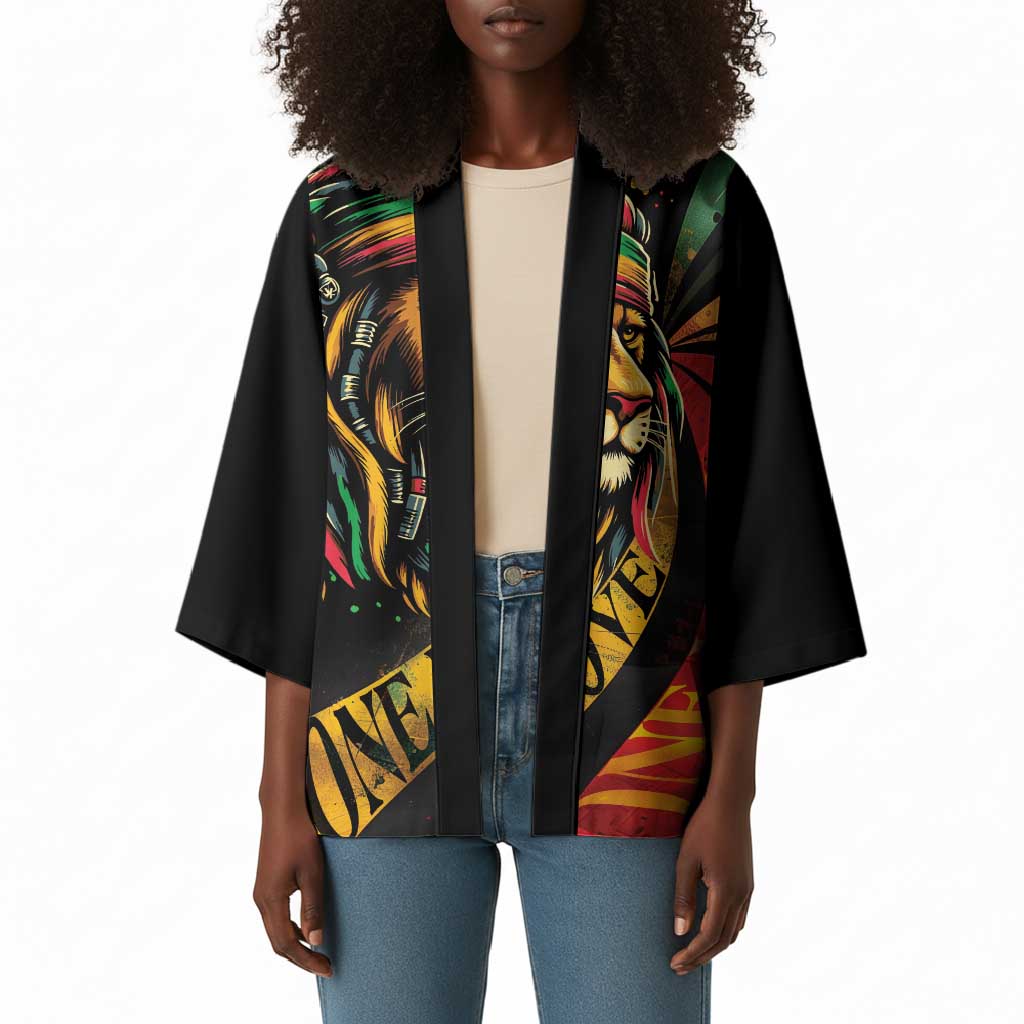 Black Jamaican Kimono Rastafarian Lion One Love