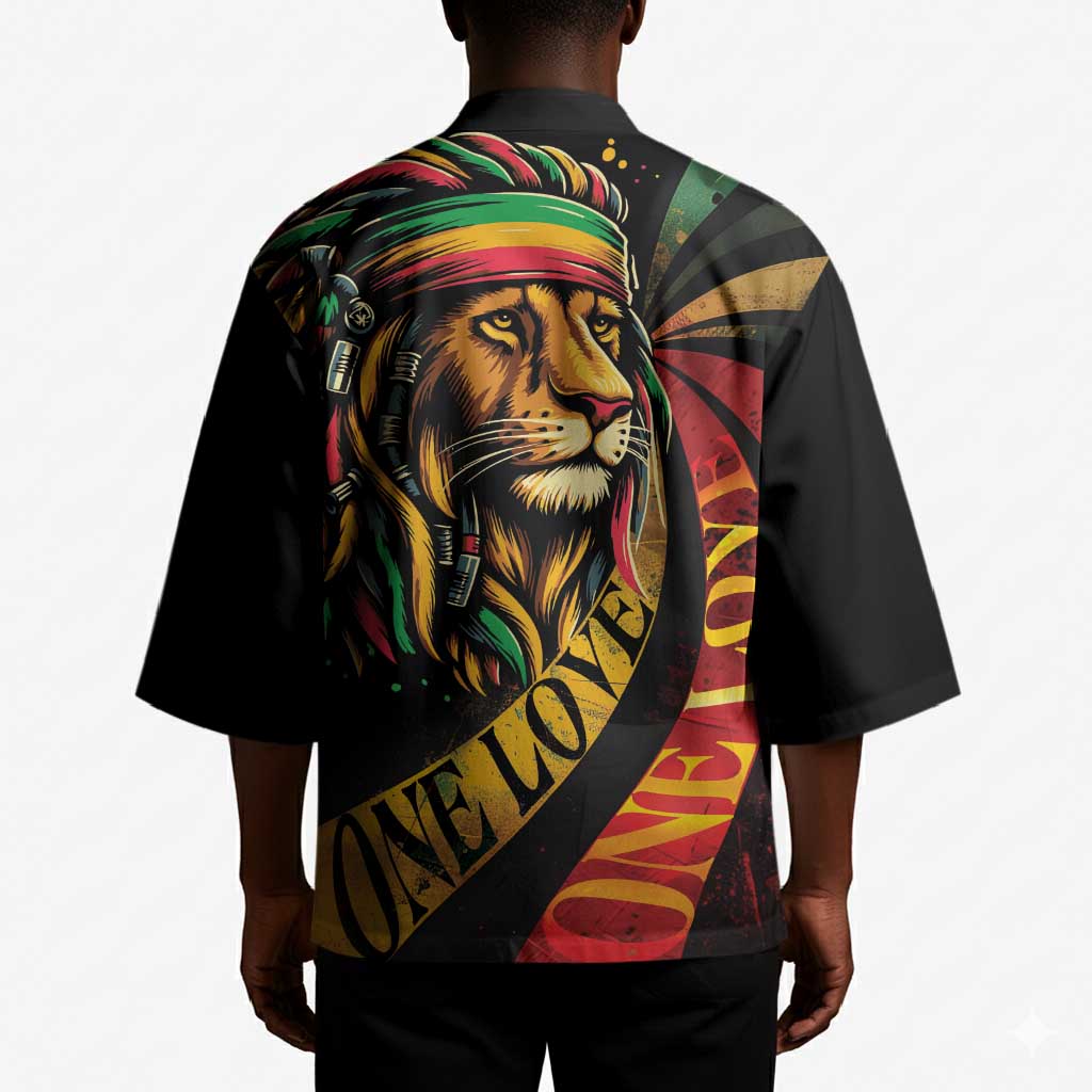 Black Jamaican Kimono Rastafarian Lion One Love