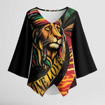 Black Jamaican Kimono Sleeve Blouse Rastafarian Lion One Love