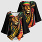 Black Jamaican Kimono Sleeve Blouse Rastafarian Lion One Love
