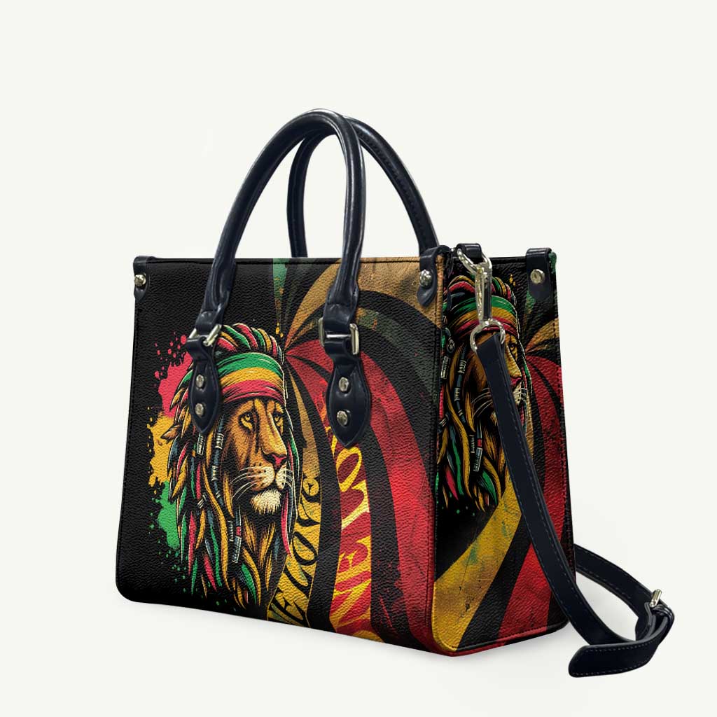Black Jamaican Leather Bag Rastafarian Lion One Love