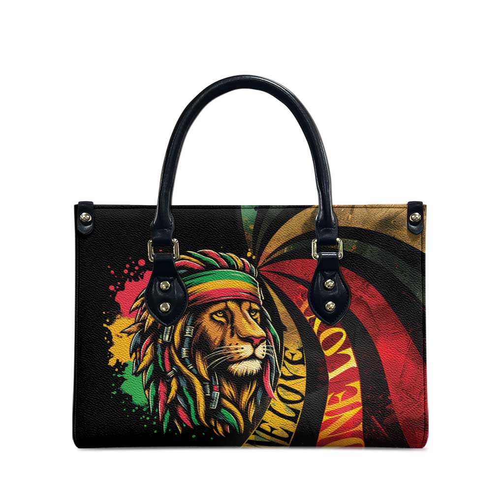 Black Jamaican Leather Bag Rastafarian Lion One Love