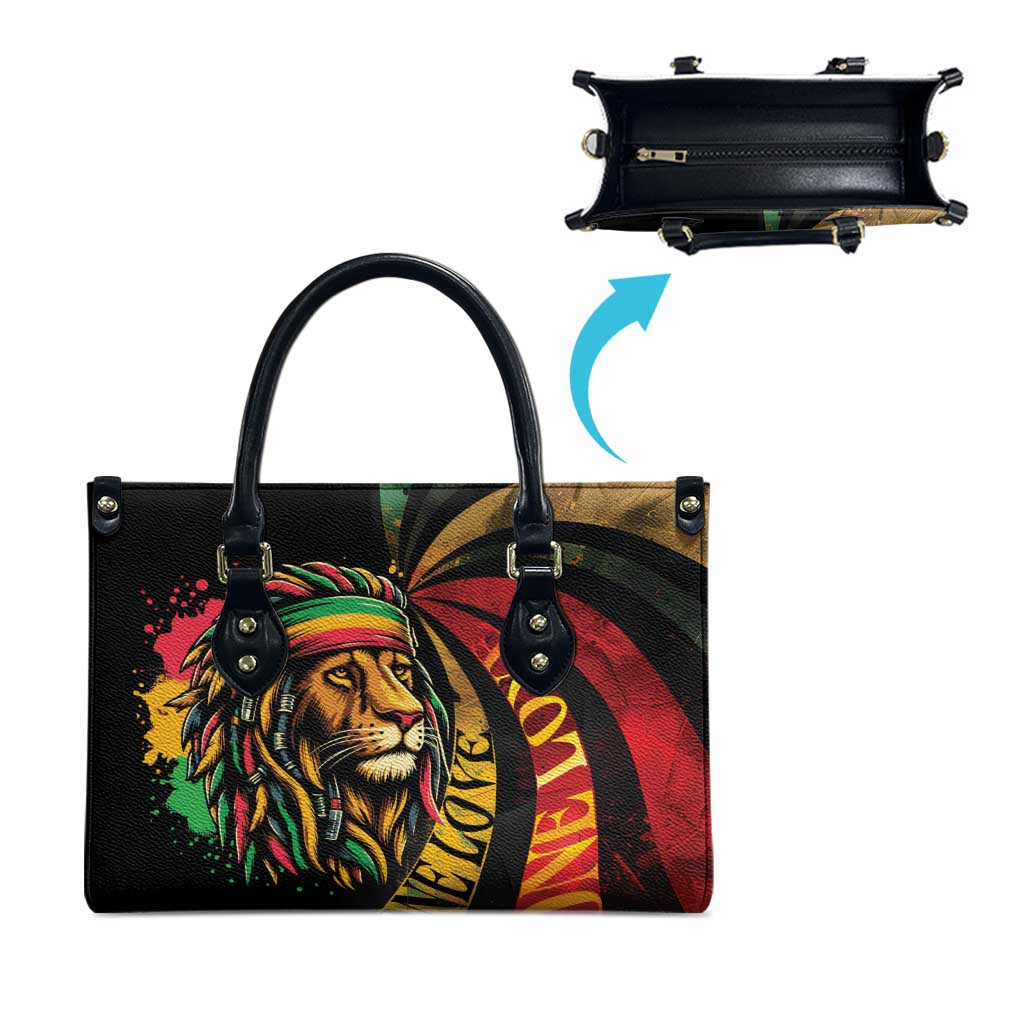 Black Jamaican Leather Bag Rastafarian Lion One Love