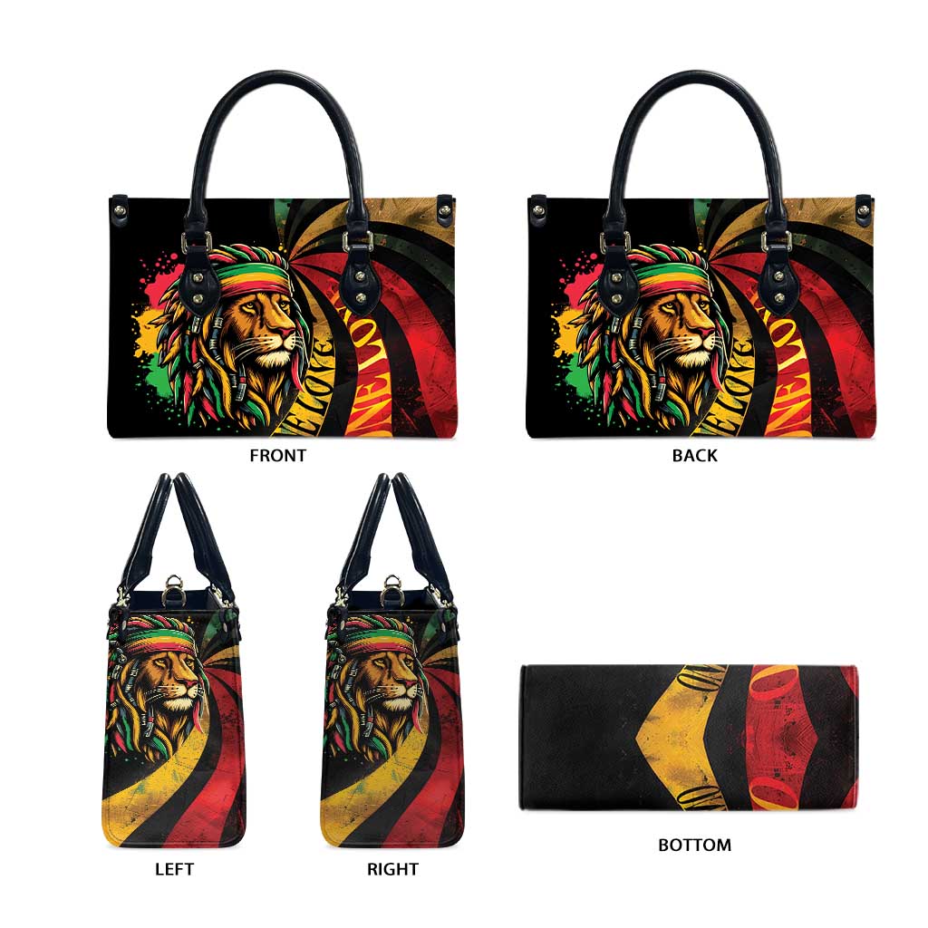 Black Jamaican Leather Bag Rastafarian Lion One Love